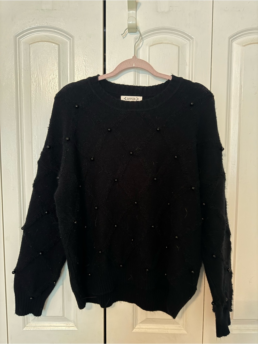 Nanette Lepore Black Beaded Crewneck Sweater